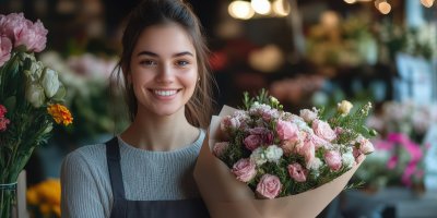 Smiling Businesswoman Holding Bouquet At Flower S Df407497 C073 409b Bed9 42fb13d34be4 2 Gigapixel Standard 6x