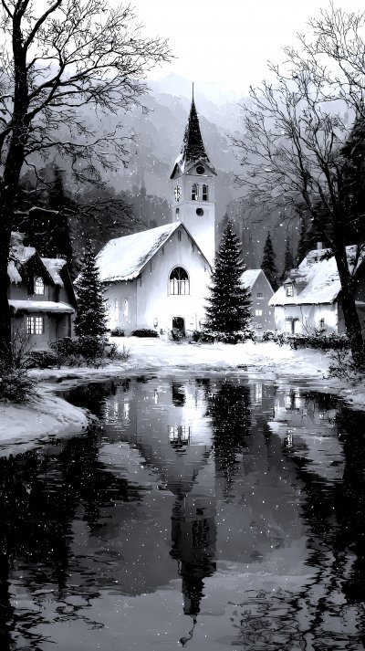 Snowy Christmas Village Scene With Church Decorate C935b413 Ad21 43d1 975e D162dbe5d2cf 0 Gigapixel Standard 6x Silver