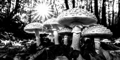 Sun Shining On Forest Mushrooms Fungis Ultra Realistic Photorealistic Ar 2 1 V 6 1 1736369015 Gigapixel Standard 6x Bw