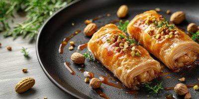 Turkish Pistachio Wrap Baklava Dessert Turkish Traditional Dessert Baklava Fistik Sarma Peanut Dessert Served With Icecr 1737690207 Gigapixel Standard 6x