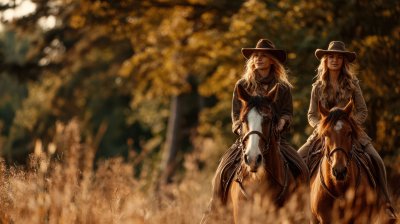 Two Young Women Riding Horse In Park. Horse Walk I Ac9f82a8 Ef6b 44de B979 3475523d816a 2 Gigapixel Standard 6x