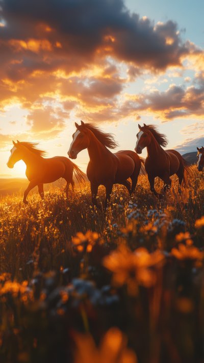 Wild Horses Walking On Hillside At Sunset At The 1072d664 00cf 465b B824 A3b2c4e5f0eb 3 Gigapixel Standard 6x