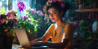 Young Beautiful Hispanic Woman Florist Using Lapt 587ff007 13c9 412e 98d3 989793f52c76 3 Gigapixel Standard 6x