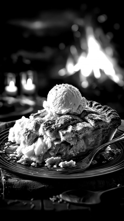 A Plate With A Pie And Ice Cream On Top Of It With 57422644 35cf 4087 821a 2fa6c8589f65 1 Gigapixel Standard 6x Bw