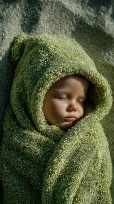 Baby Wrapped In Green Blanket. Cute Baby. Ultra R B357dbdf 1f4a 4f3b 9425 934f909edddc 1 Gigapixel Standard 6x