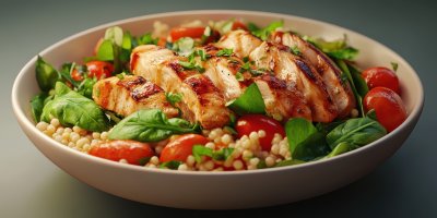Chicken Bowl With Couscous Greens And Veggies Salad With Chicken Ultra Realistic Photorealistic Ar 2 1 1735995618 Gigapixel Standard 6x