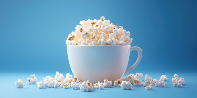Cup Of Popcorn On Blue Background. Popcorn. Ultra Ca53d963 39c4 4aa8 Ba50 A3bae706e7ff 0 Gigapixel Standard 6x