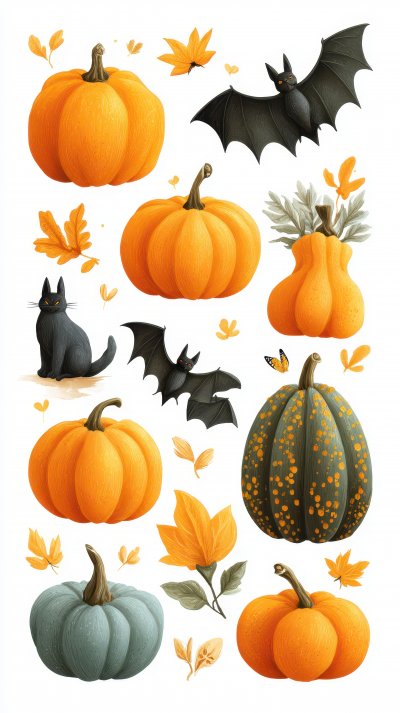 Halloween Pumpkins And Bats. Autumn Icon Set. Il B576e095 146d 4a48 8c81 Bfee76e70ed9 3 Gigapixel Standard 6x