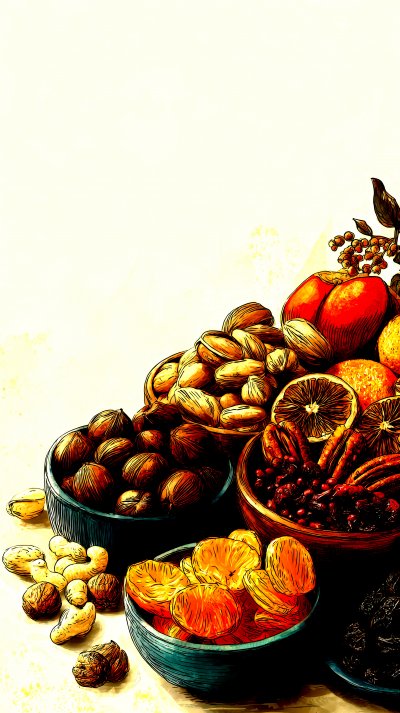Nuts And Dried Fruit. Christmas Meal. Illustration Eb524630 2c8c 4eea Afc3 46f83611b7f2 1 Gigapixel Standard 6x Hc