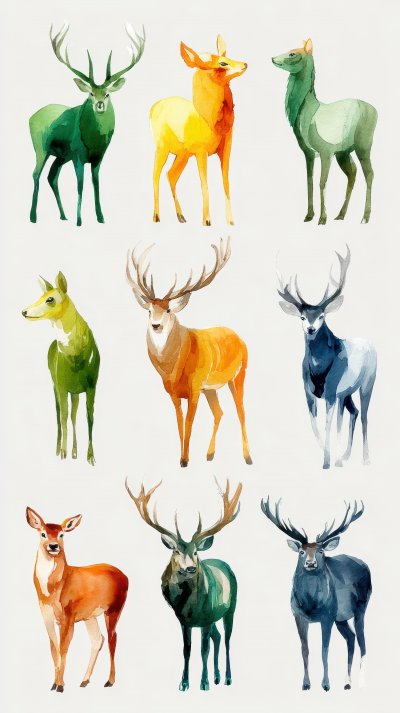 Set Of Deer Watercolor. Animals Icon Set. Illust B07906ab 25ed 487f 9bbc 4d26fe430ea5 0 Gigapixel Standard 6x