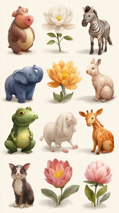 Set Of Funny Animals And Flowers. Animals Icon S 410eb0b2 302c 4dc4 9d0f 933db9cfe1bd 3 Gigapixel Standard 6x