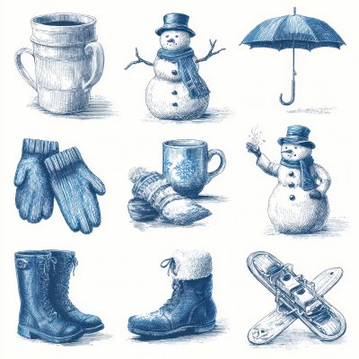 Set Of Icons For Winter Season. Hand 64981fb1 1f07 40e5 9895 9e11047ceb5b 0 Gigapixel Standard 6x