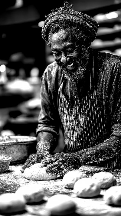 Smiling African American Baker Preparing Dough On Baki 3b64d998 Ebe8 49c5 9314 1f55d2c302f1 2 Gigapixel Standard 6x Bw