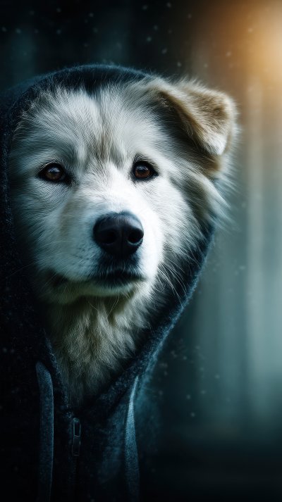 White Fluffy Samoyed Dog In Headphones On Gray Ba B722ed3e Eb66 44b9 B64d 0b51e1fd4d5c 0 Gigapixel Standard 6x