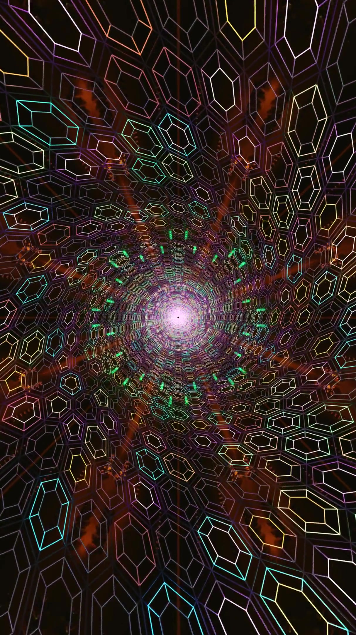 Seamless tunnel video loop with dynamic colors and geometric patt