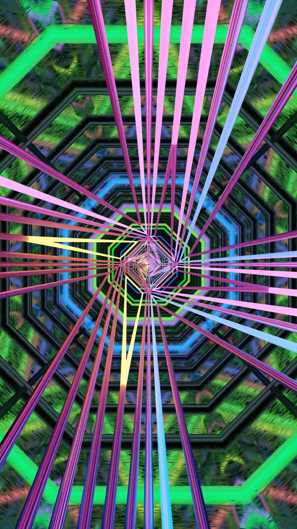 Dynamic tunnel video loop creates mesmerizing visual experience with vibrant colors and geometric patterns