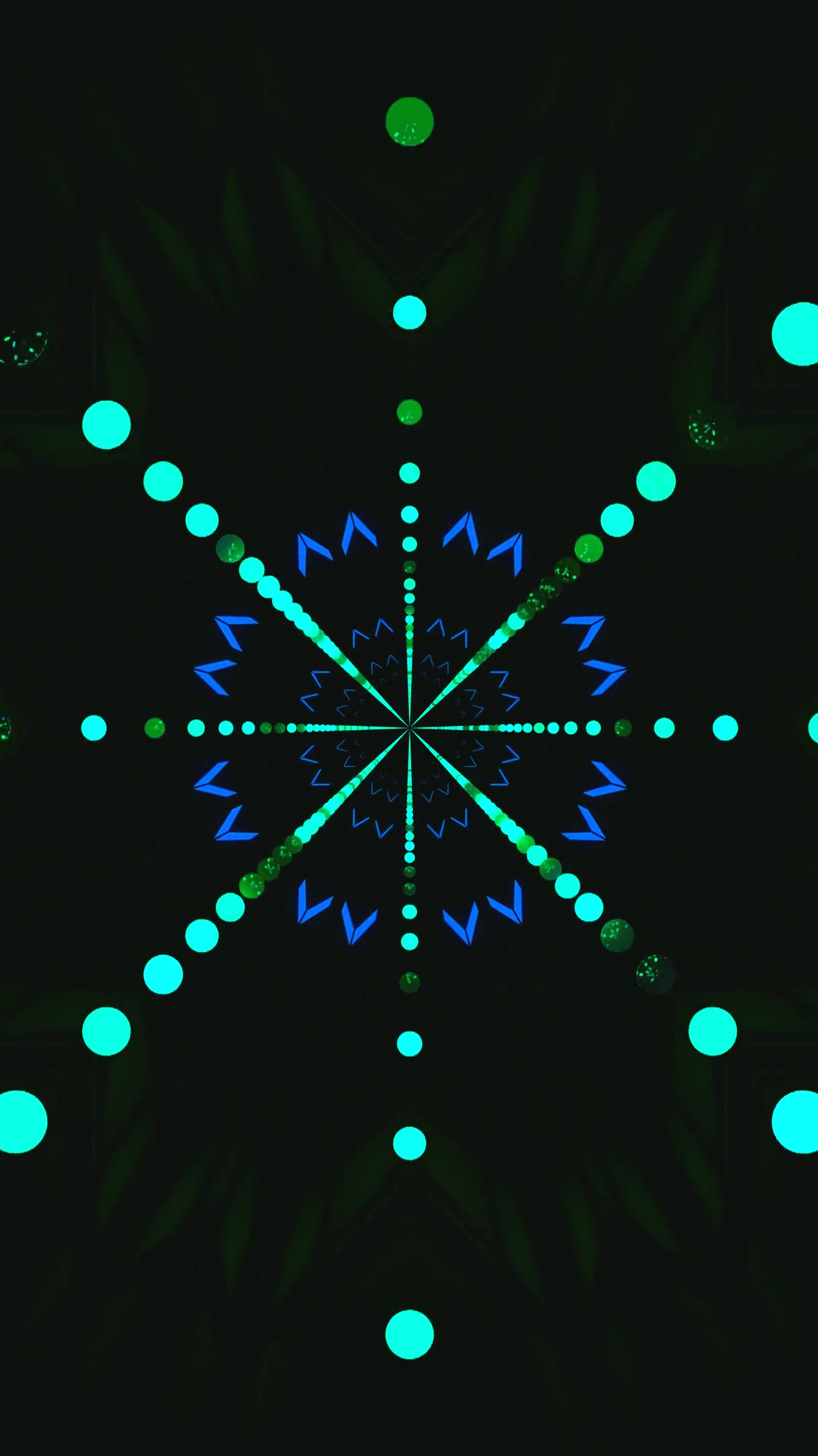 Seamless tunnel video loop with vibrant blue and green shapes cre