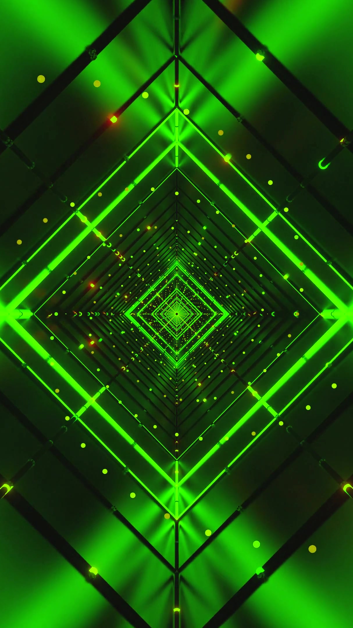 Bright green tunnel video loop with geometric patterns creates a