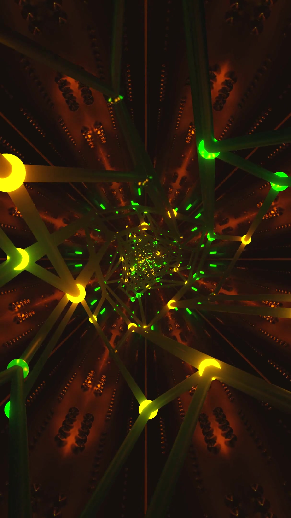 Dynamic tunnel visuals with green and yellow lights for engaging