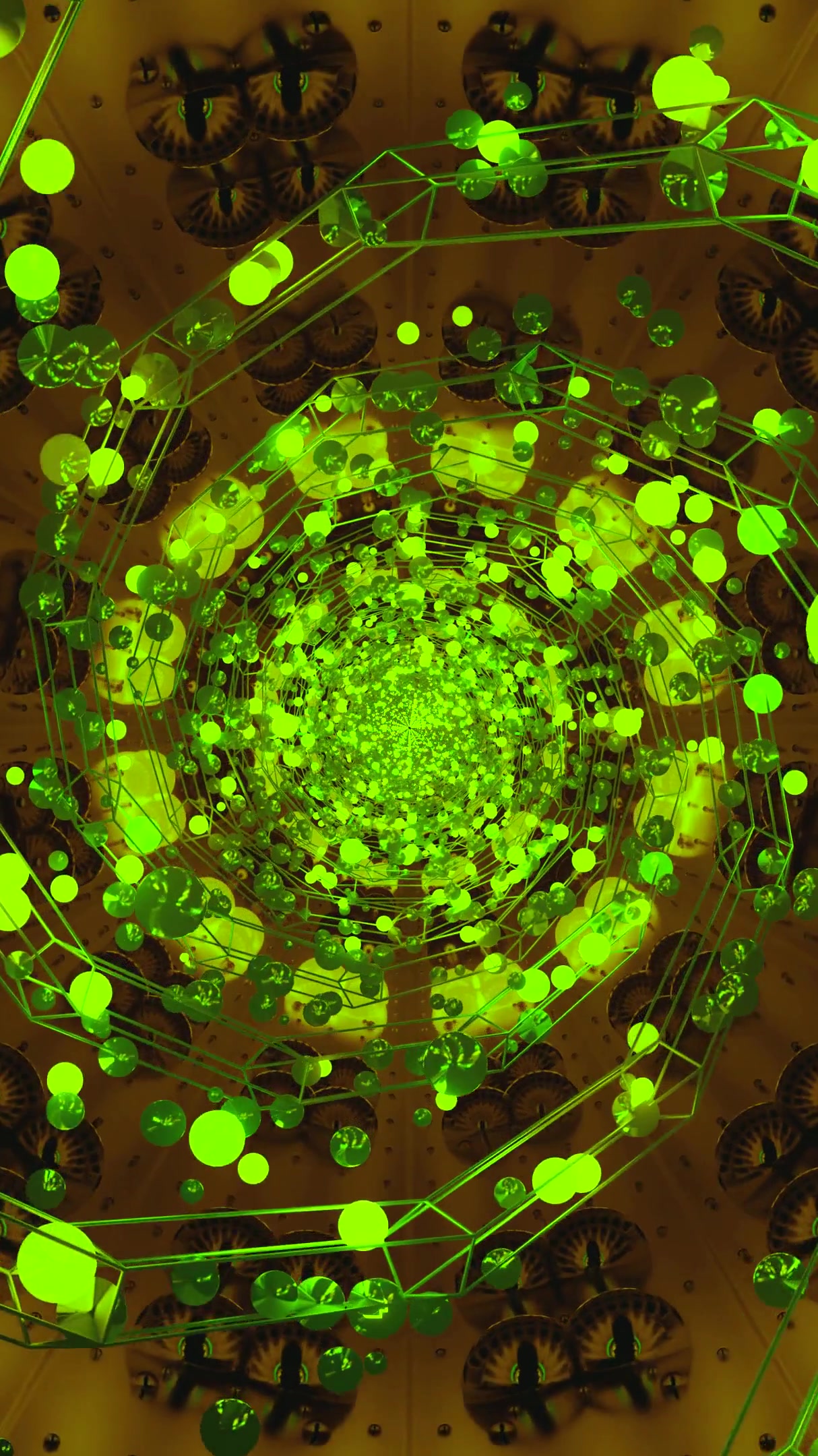 Tunnel video vj loop displays vibrant green circles and lines in a seamless motion creating a captivating visual experience