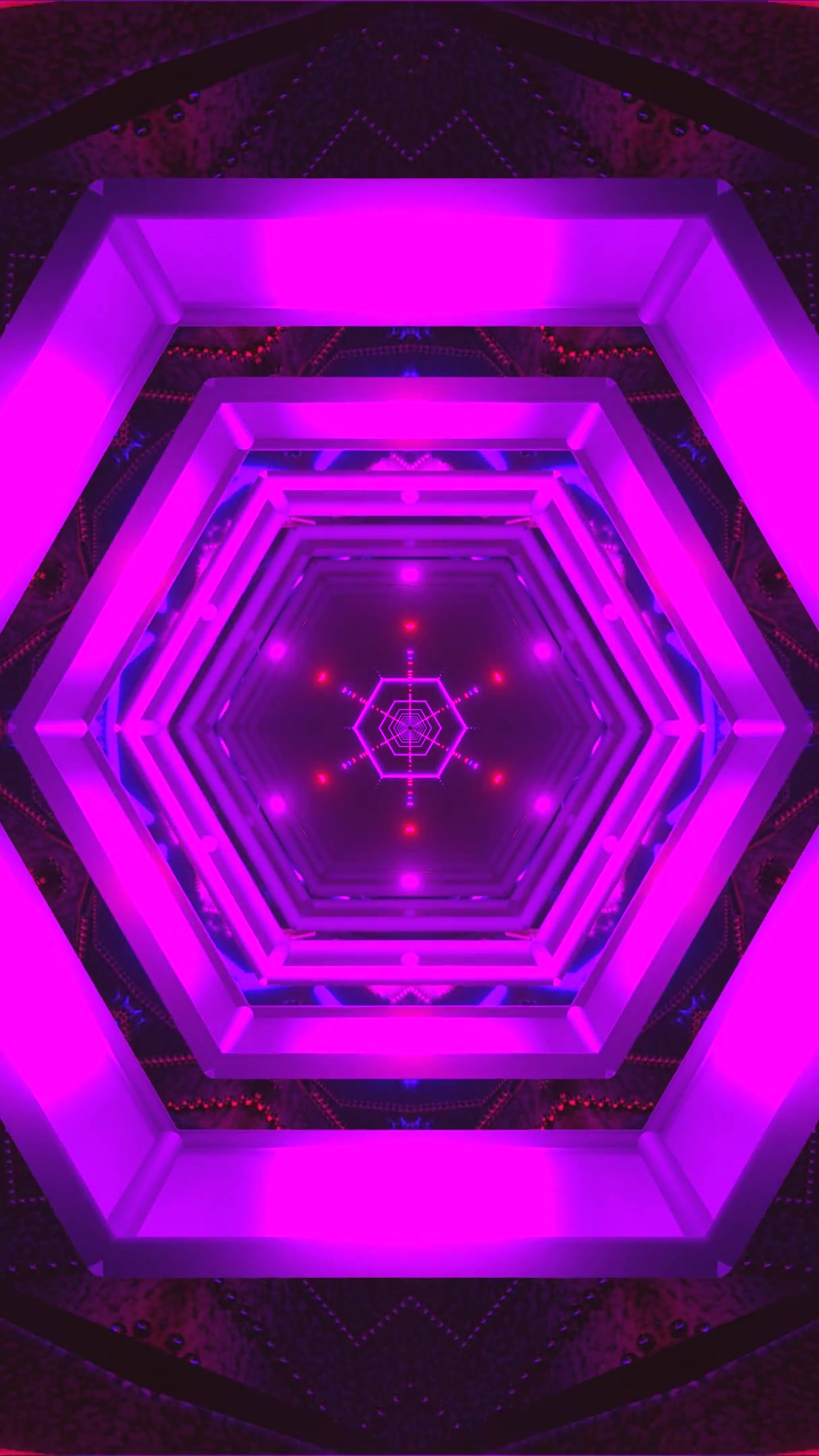 Seamless tunnel video vj loop screensaver with vibrant hexagonal