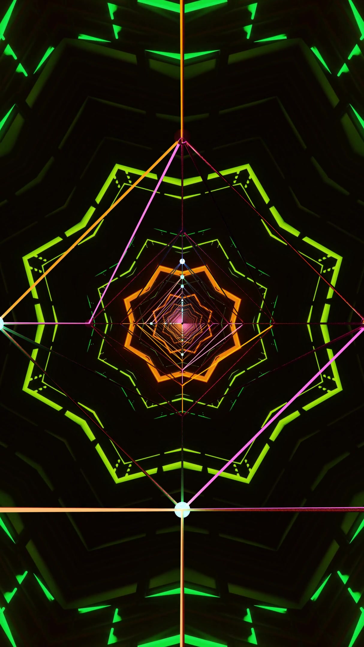 Vivid tunnel visuals create mesmerizing experience in seamless looping display during late night settings