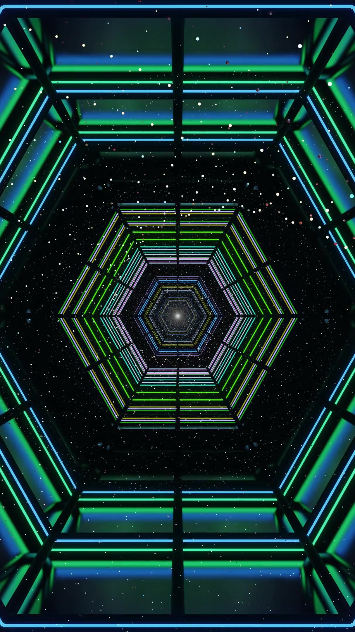 Bright tunnel video loop creates an immersive experience with colorful lights and geometric patterns in a seamless design