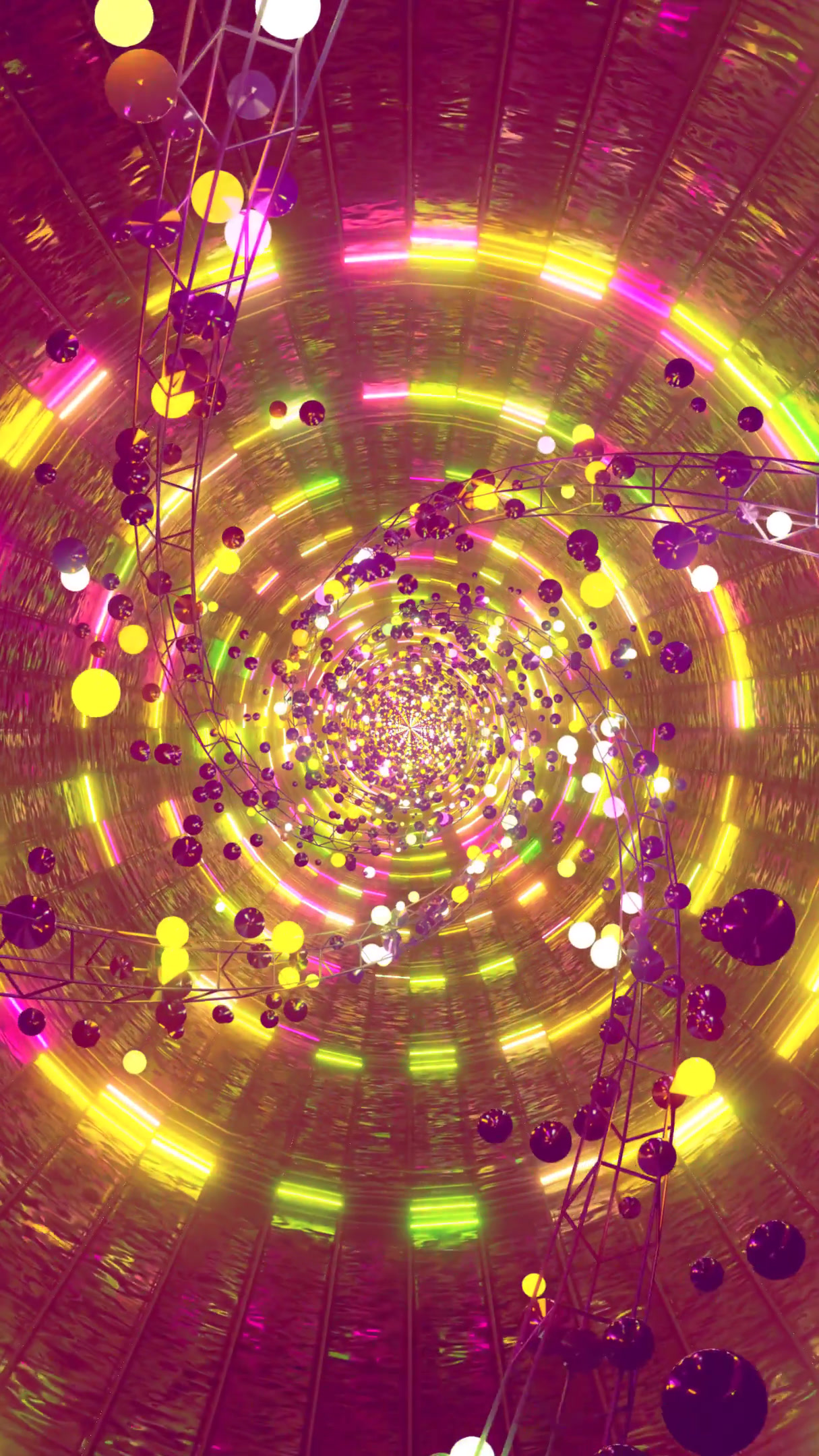 Mesmerizing tunnel video loop with colorful lights and vibrant pa