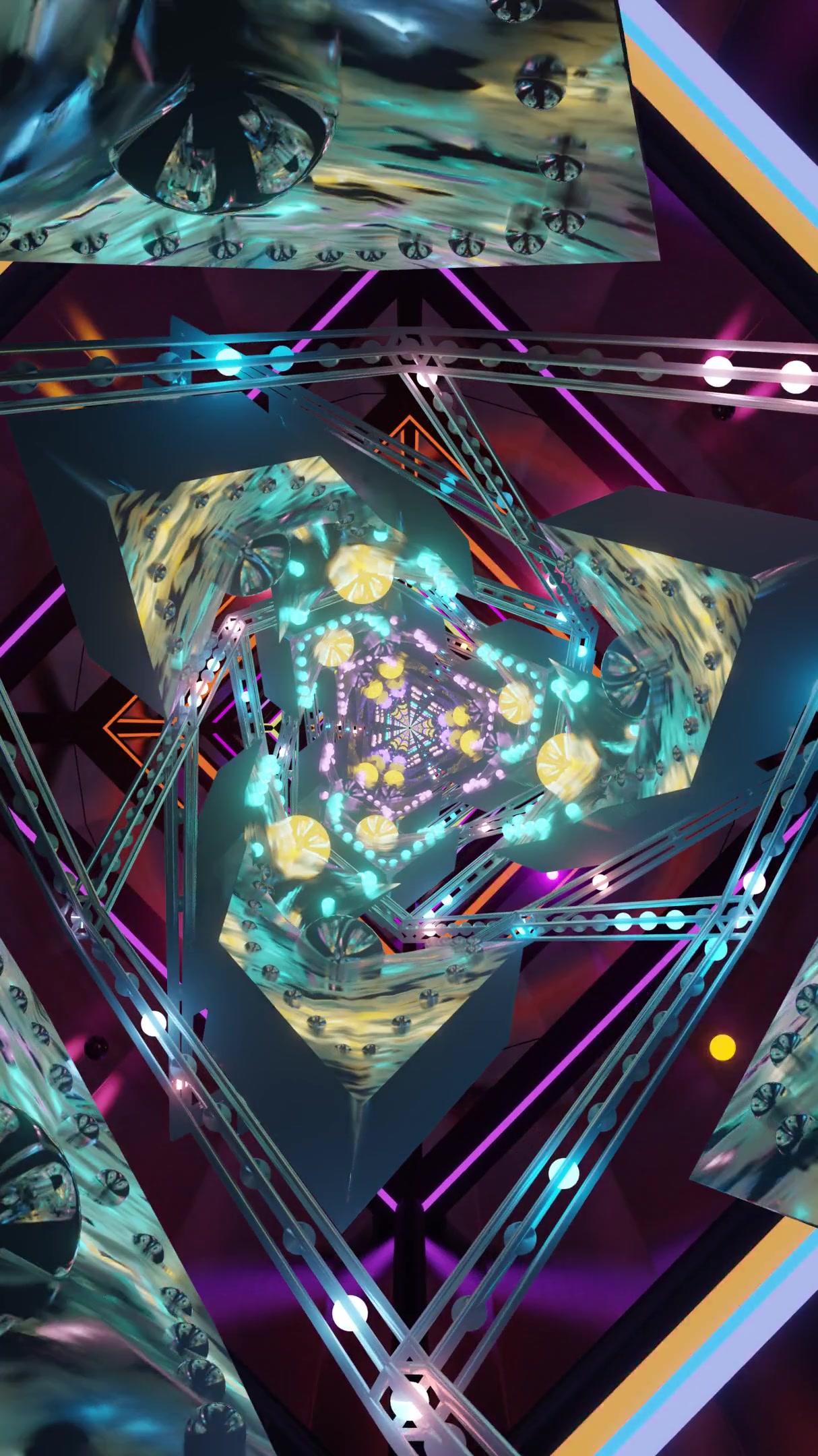 Colorful tunnel video seamless loop with dynamic light patterns and geometric shapes