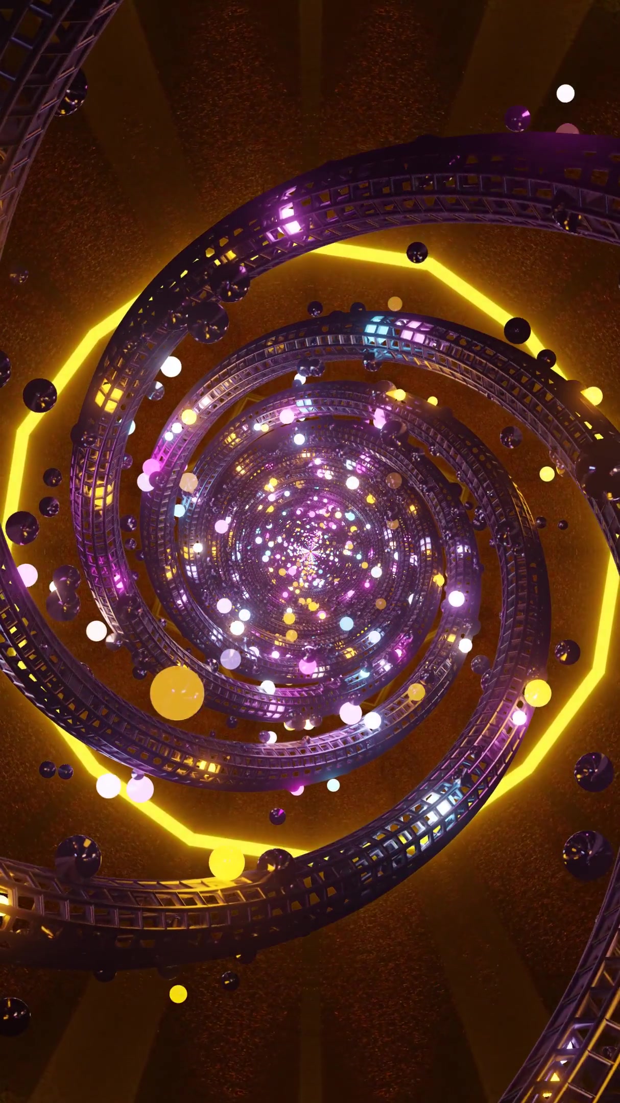 Vivid tunnel vj loop with colorful orbs and lights creating a mesmerizing seamless experience