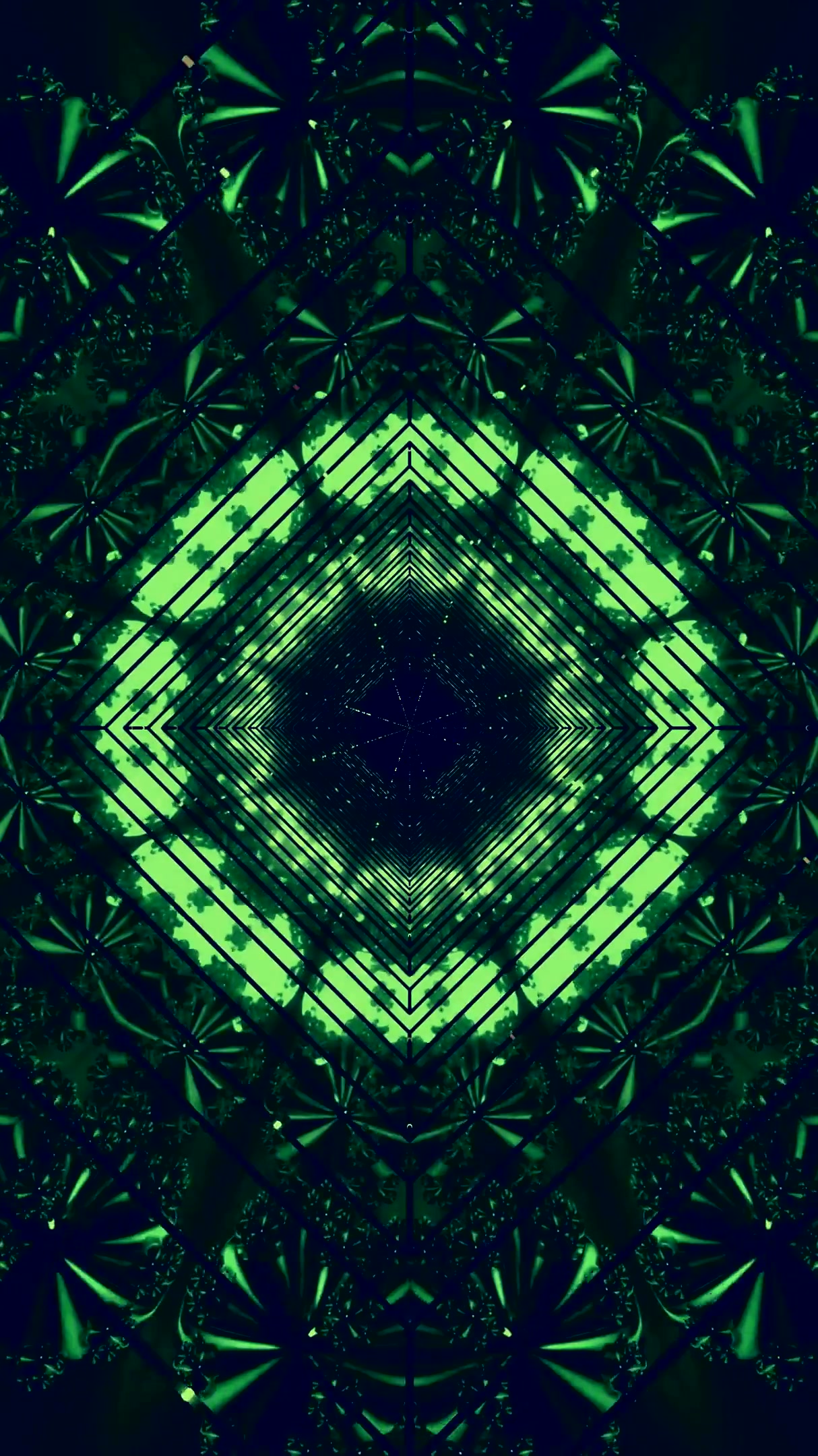 Seamless tunnel video loop with vibrant green geometry and hypnot