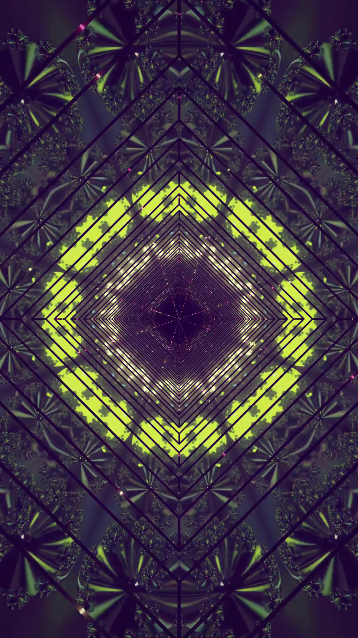 Seamless loop of vibrant tunnel visuals with geometric lines and dynamic colors