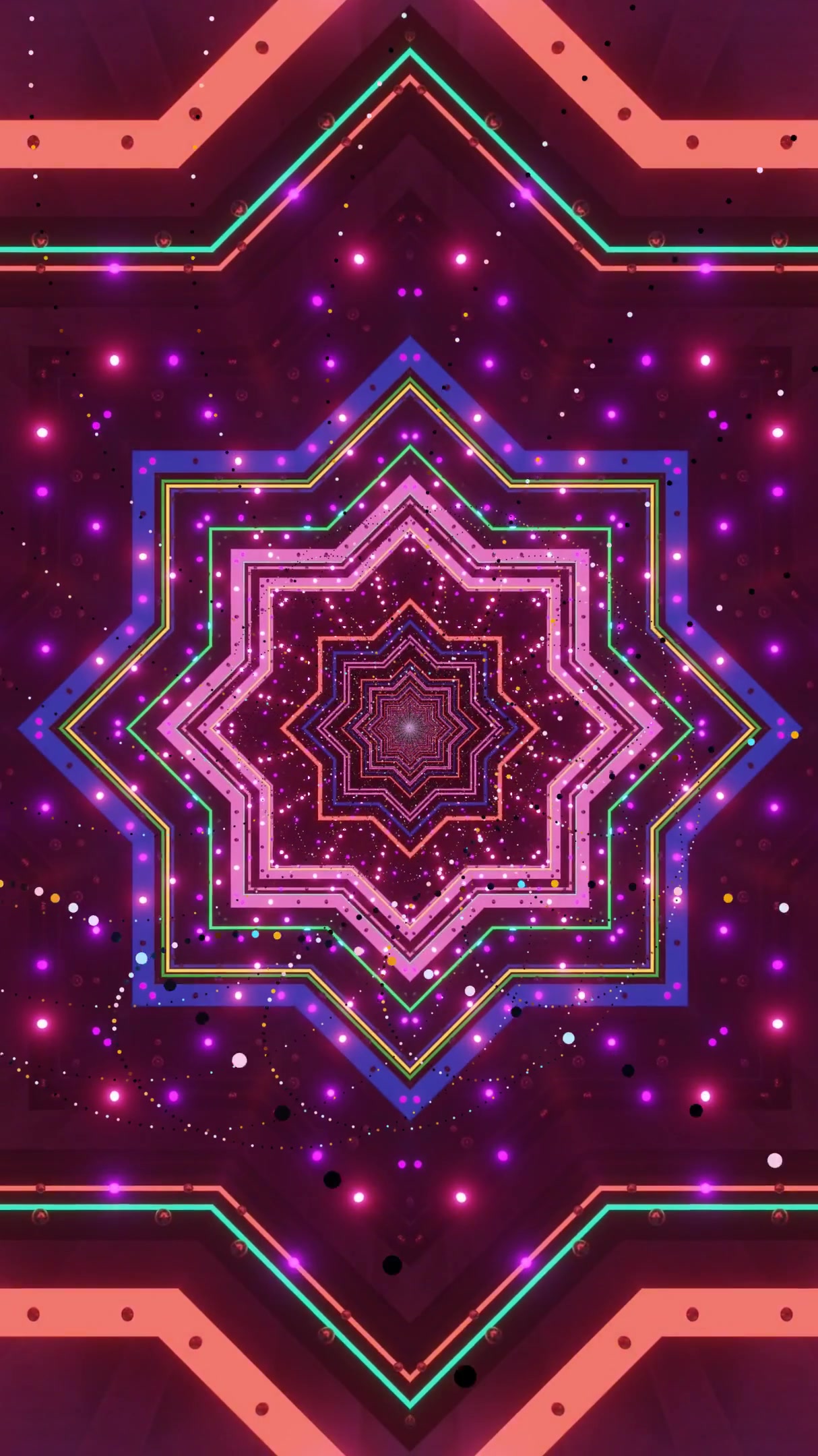 Colorful tunnel video vj loop screensaver showcasing a seamless light display with geometric patterns and vibrant colors