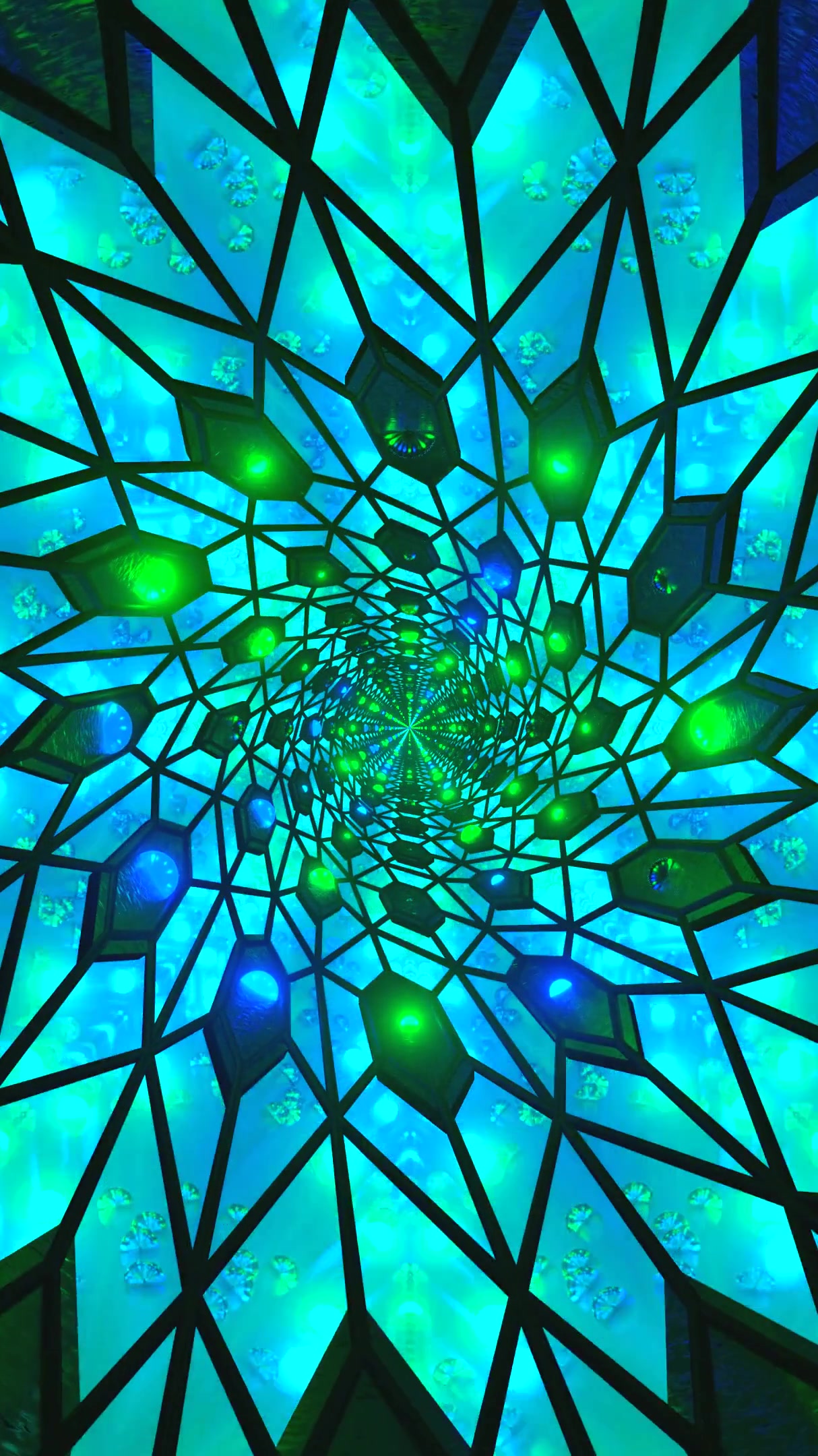 Seamless tunnel video vj loop screensaver with vibrant green and