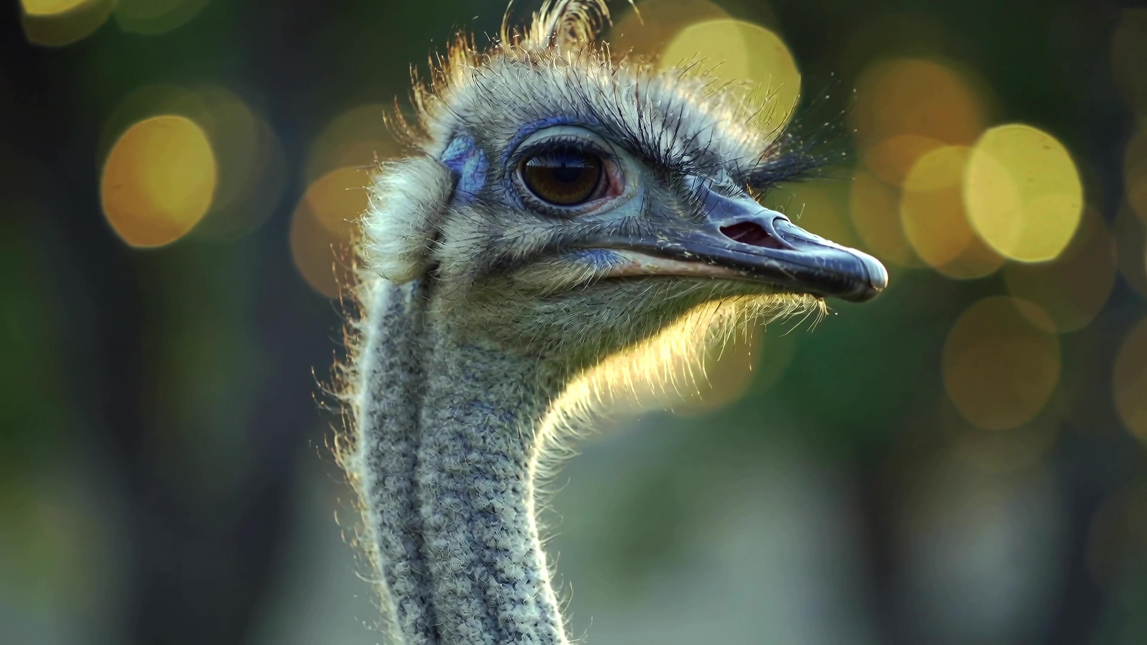 Ostrich stands in focus with bright background on a sunny day in the wild