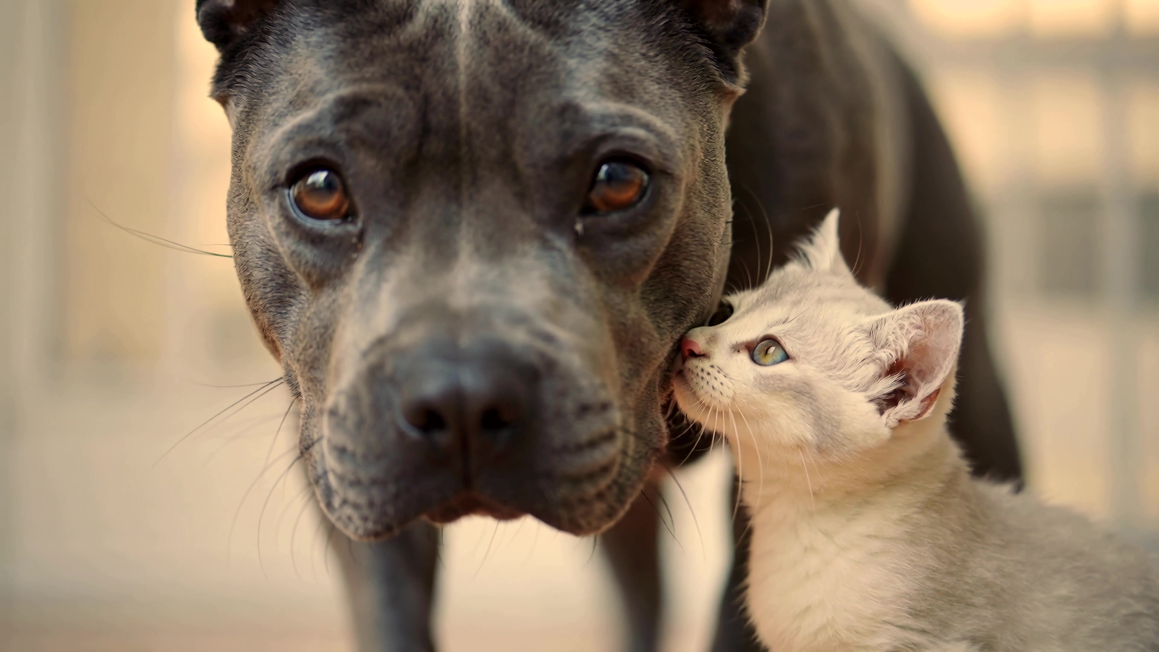 Dog and cat share a moment together in a cozy indoor setting during daylight hours