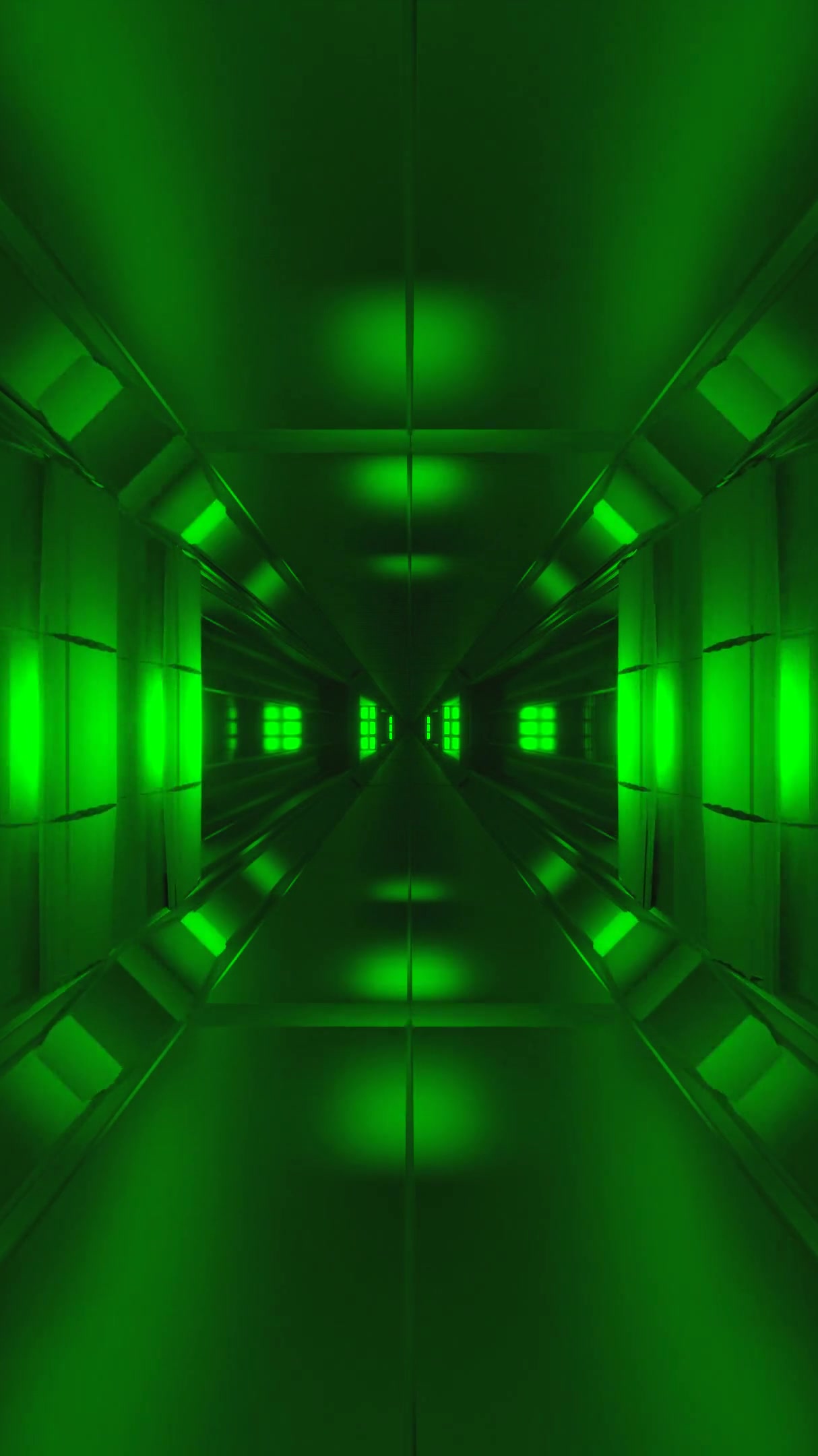 Green tunnel video loop creates an immersive experience with seamless movement and vibrant lights for screensaver use and visual enjoyment