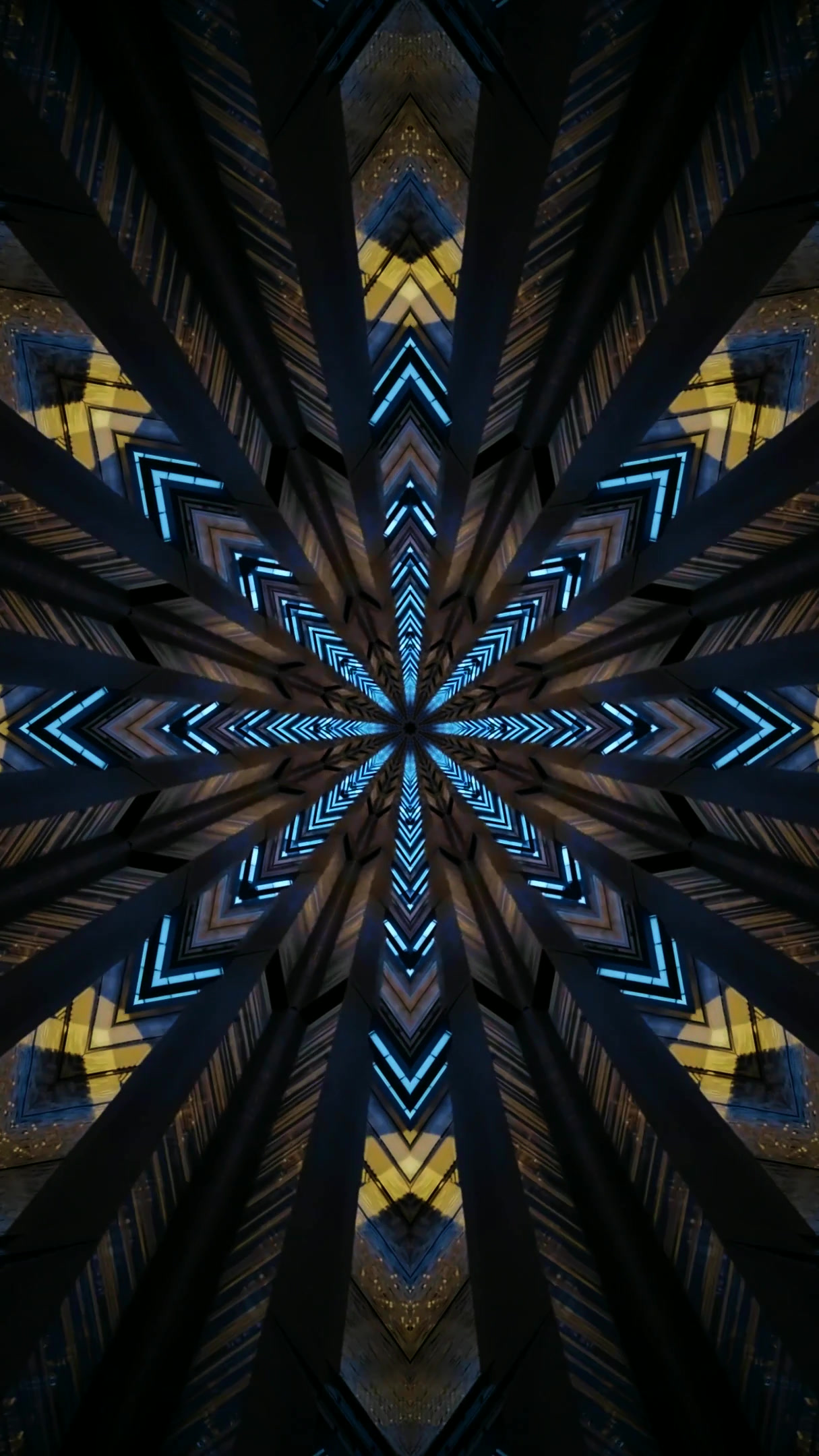 Seamless tunnel video loop displaying vibrant geometric patterns and sharp lines during nighttime visuals