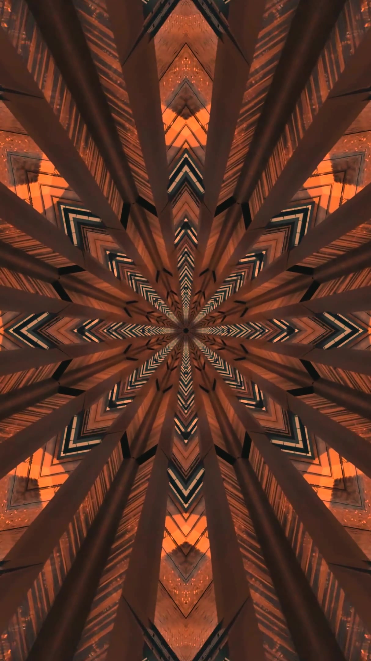 Looping tunnel video screensaver creates a vibrant visual experience with symmetrical patterns and warm tones