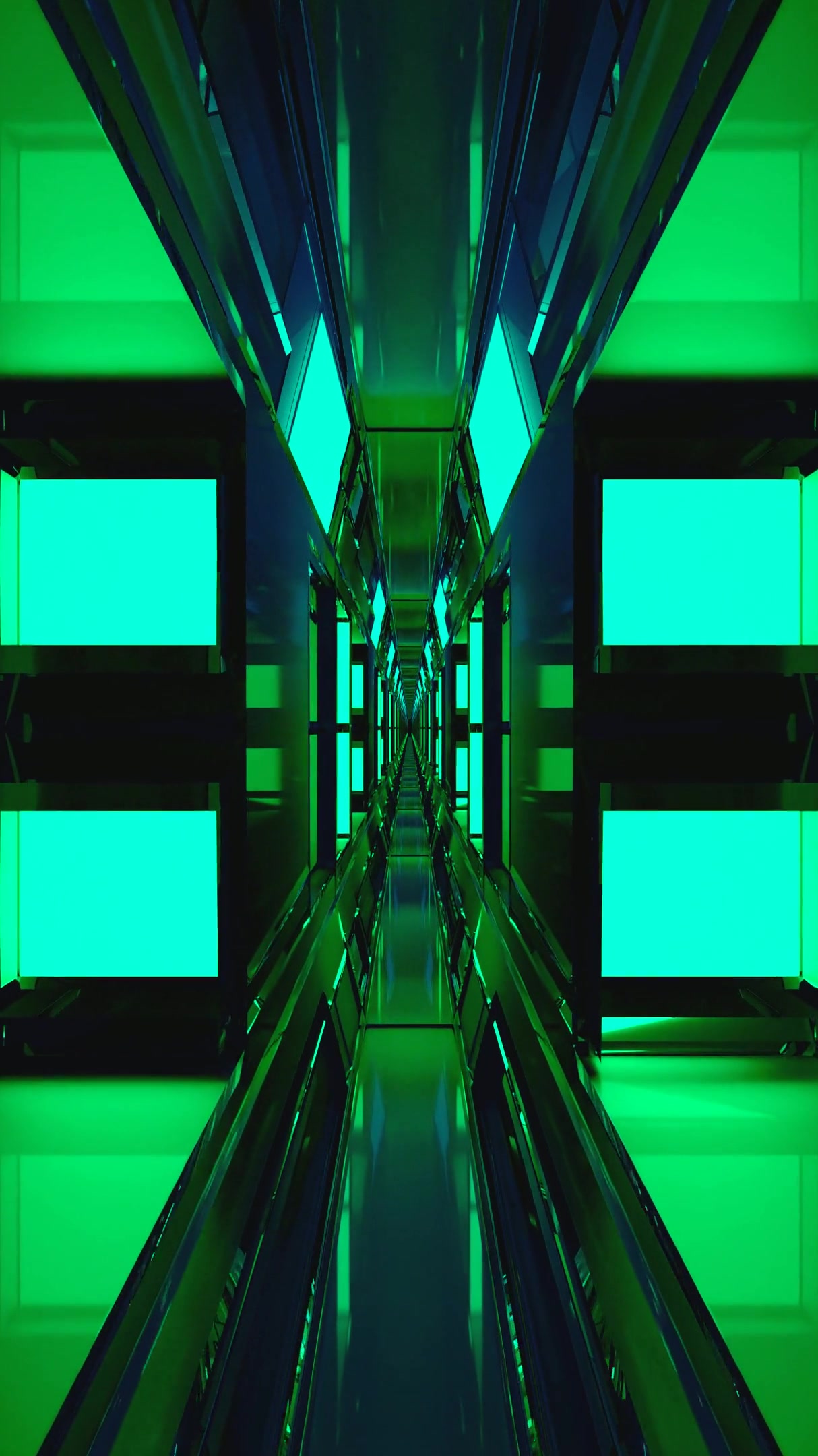 Tunnel video loop displays seamless motion with vibrant green lighting