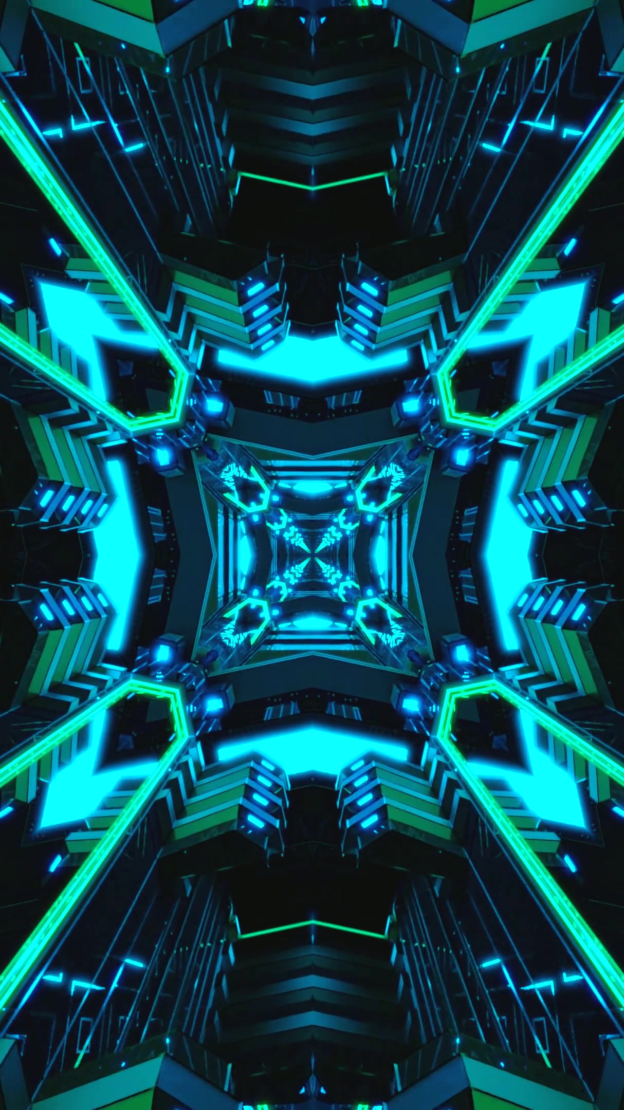 Dynamic tunnel animation loop showcasing bright blue and green lights in continuous motion for a captivating visual experience