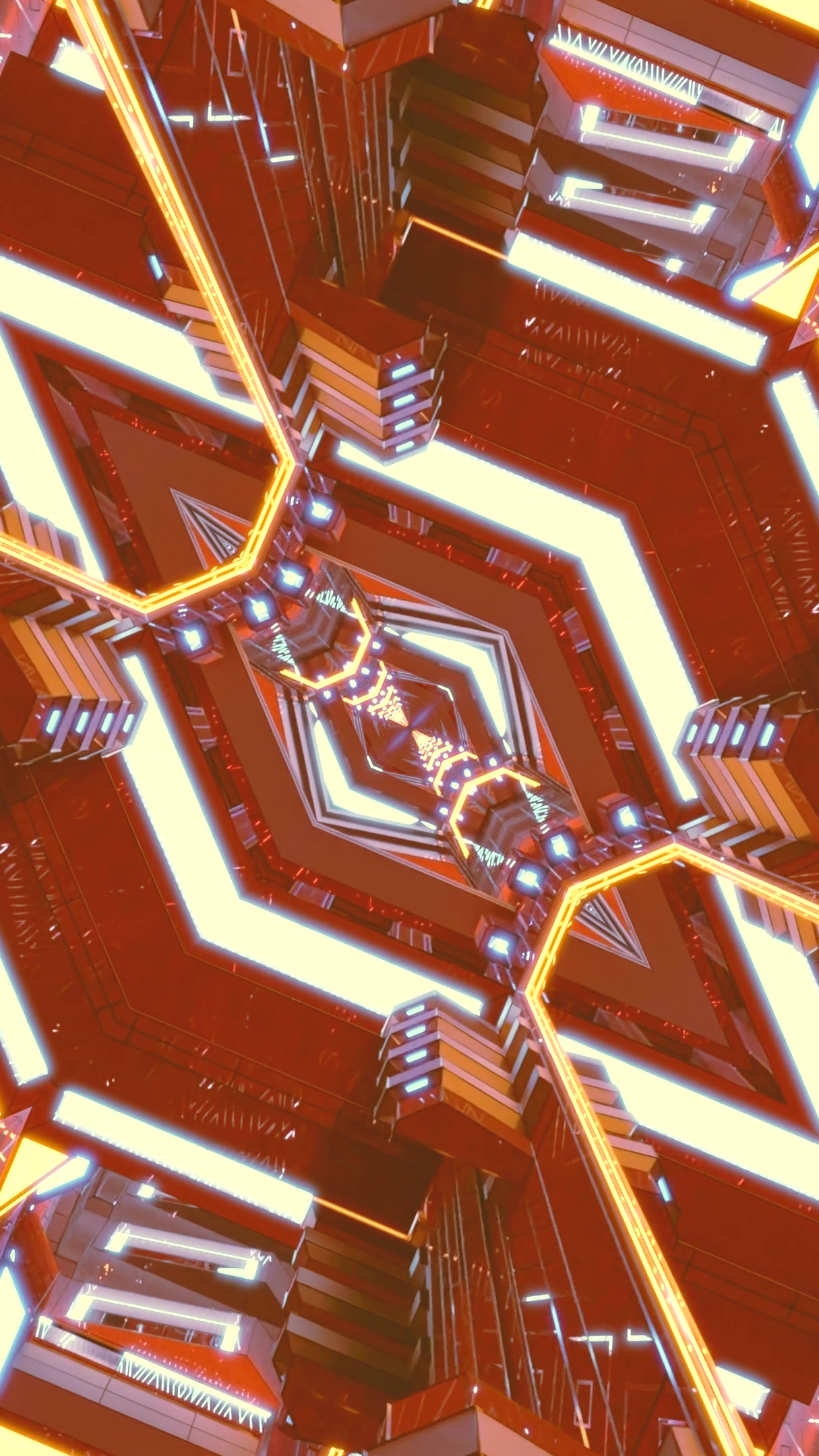 Seamless tunnel video loop screensaver with dynamic lighting effects and geometric patterns for digital setups