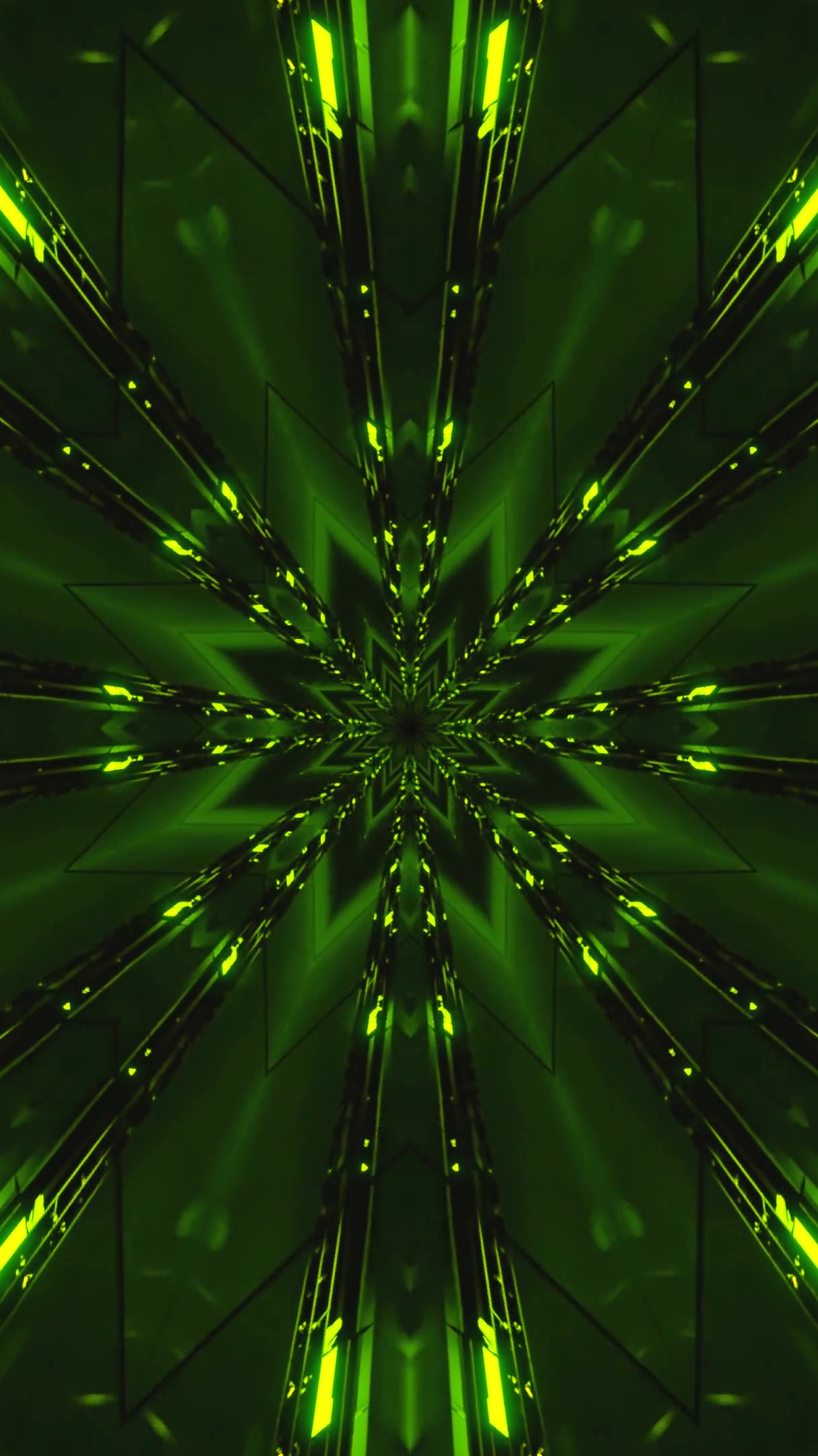 Tunnel video vj loop screensaver provides a seamless experience of dynamic green light patterns and shapes