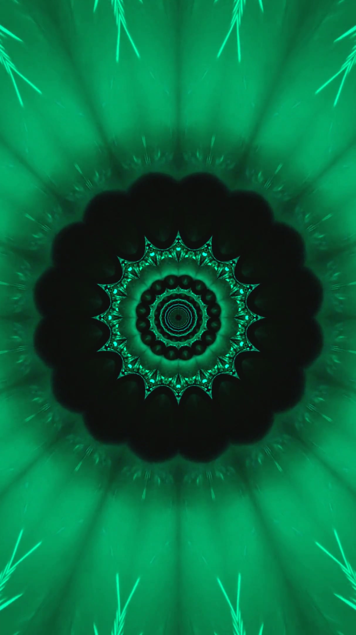 Seamless tunnel video loop featuring vibrant green floral patterns and dynamic visuals for screensaver use