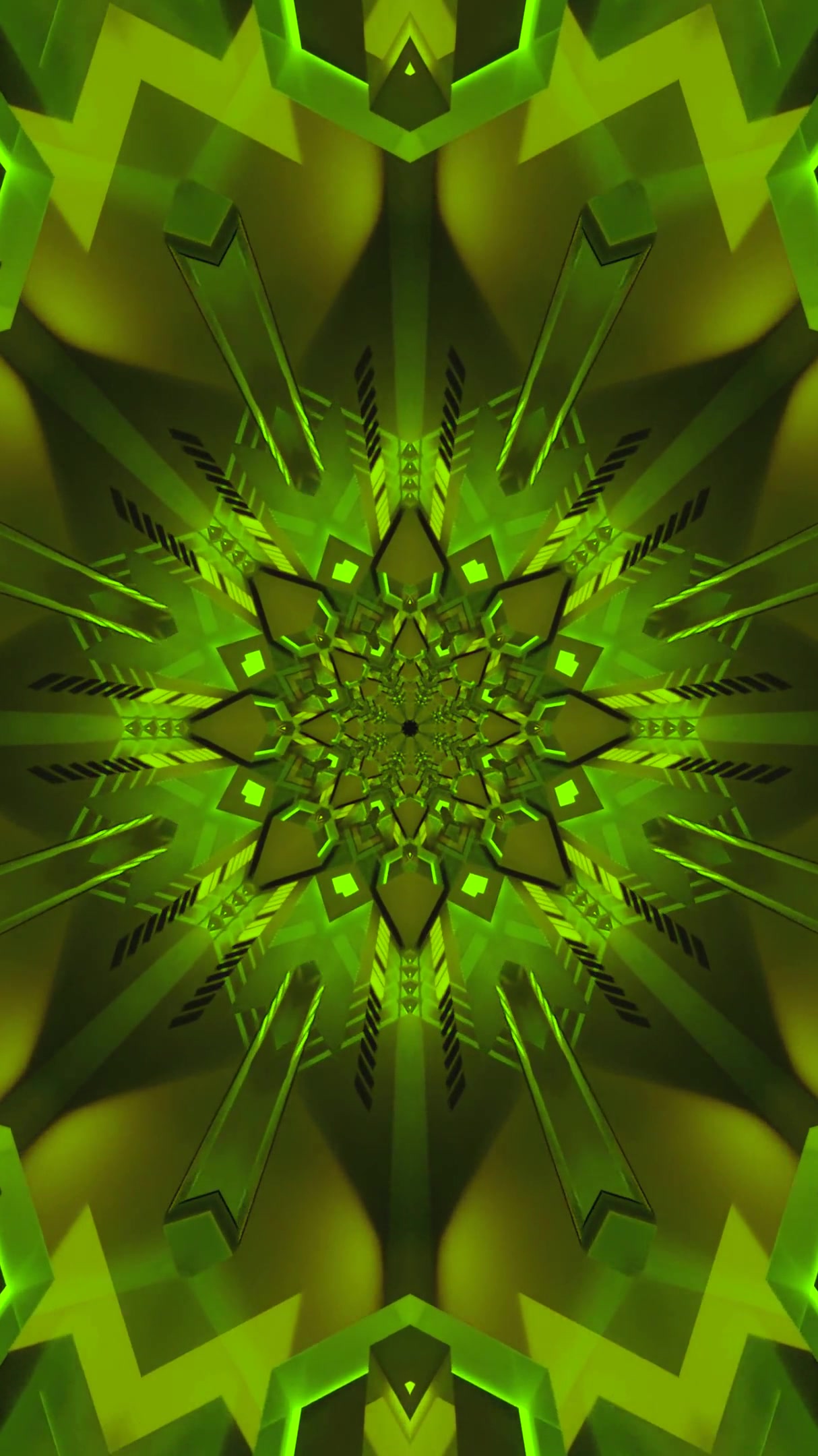 Colorful tunnel video loop creates a mesmerizing visual experience with vibrant greens and geometric patterns