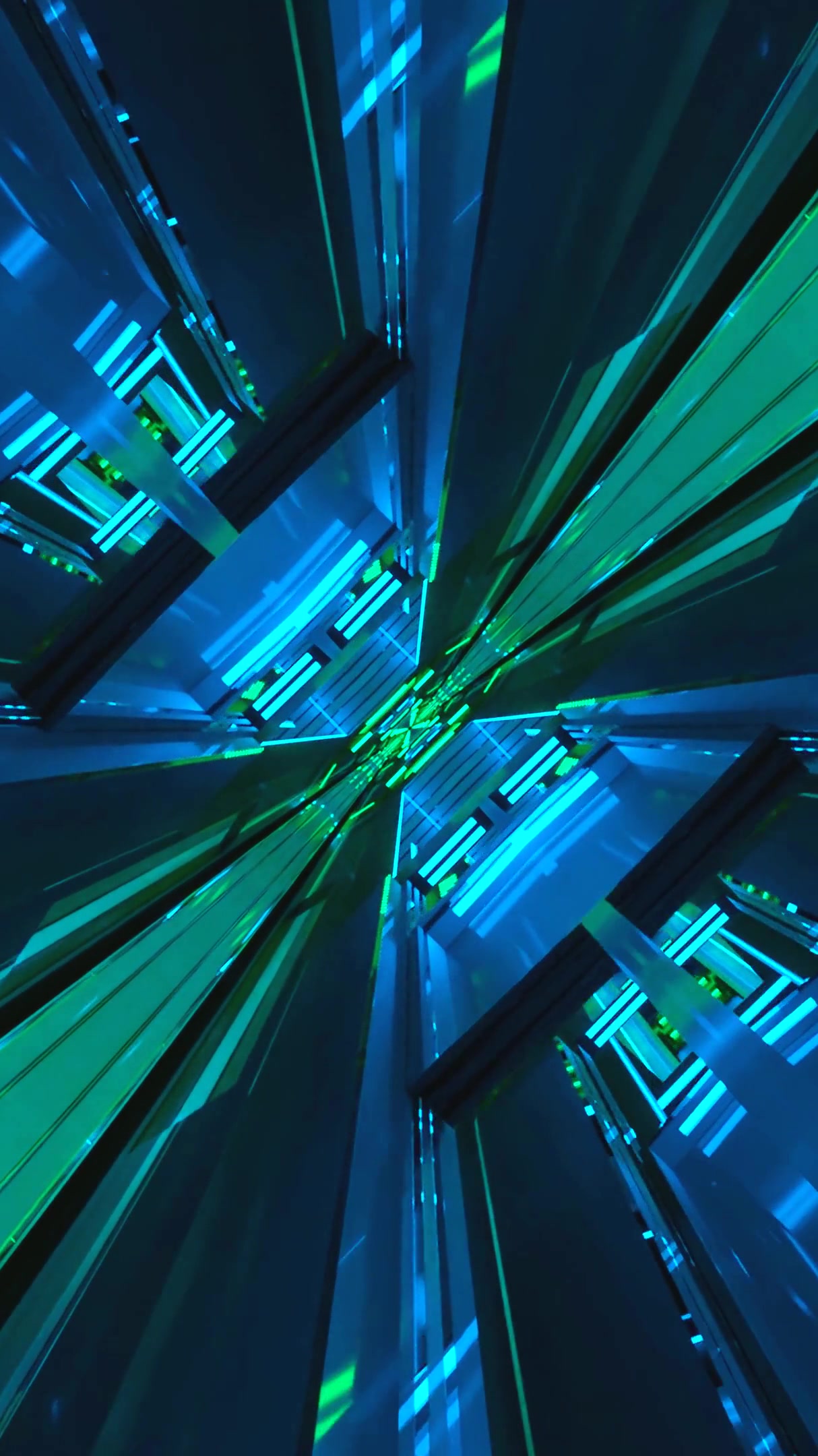 Seamless tunnel video loop with blue and green lights creating a dynamic visual experience for screensavers