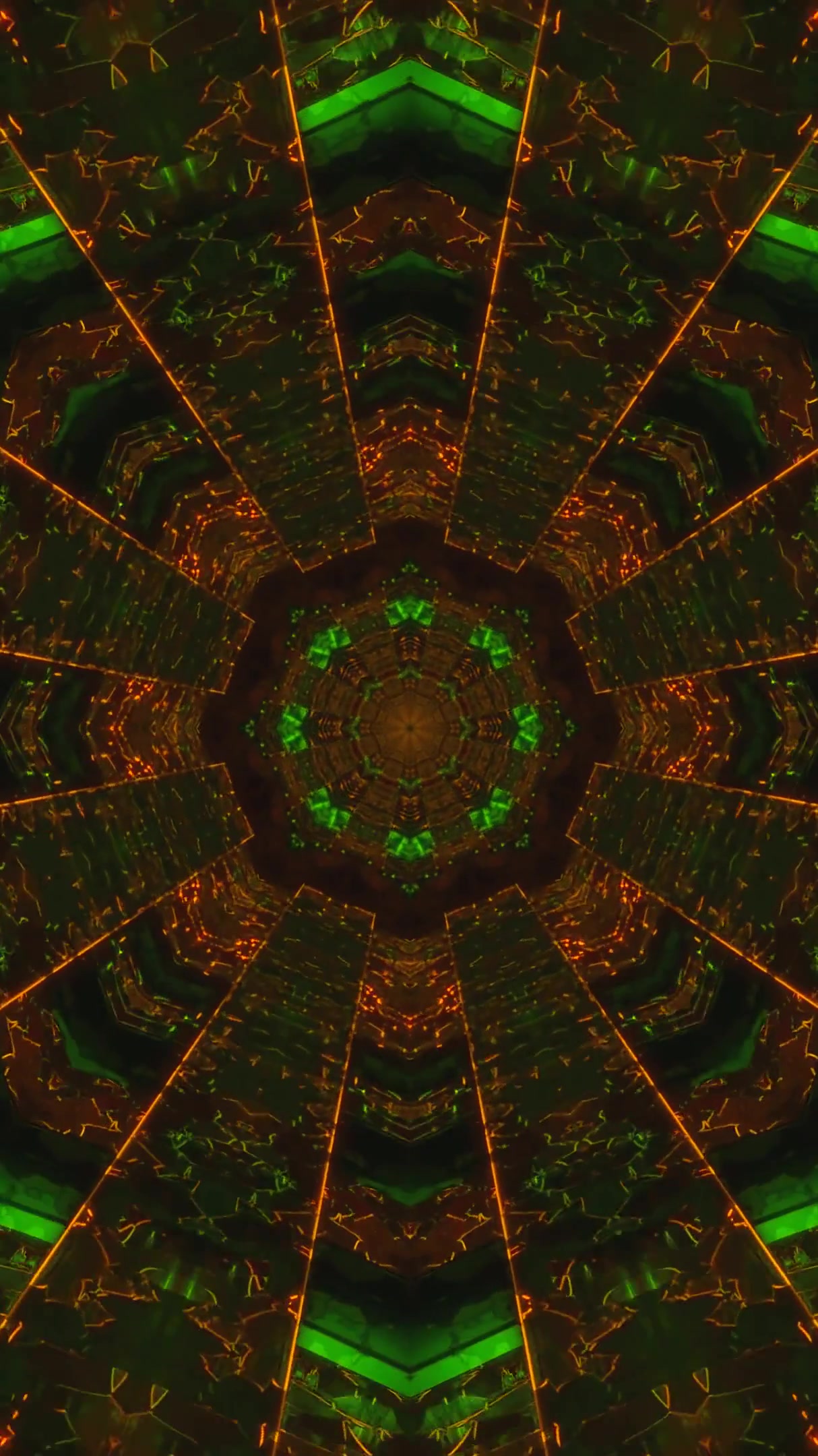 Tunnel video loop creates vibrant green patterns in a mesmerizing seamless design for relaxation and enjoyment