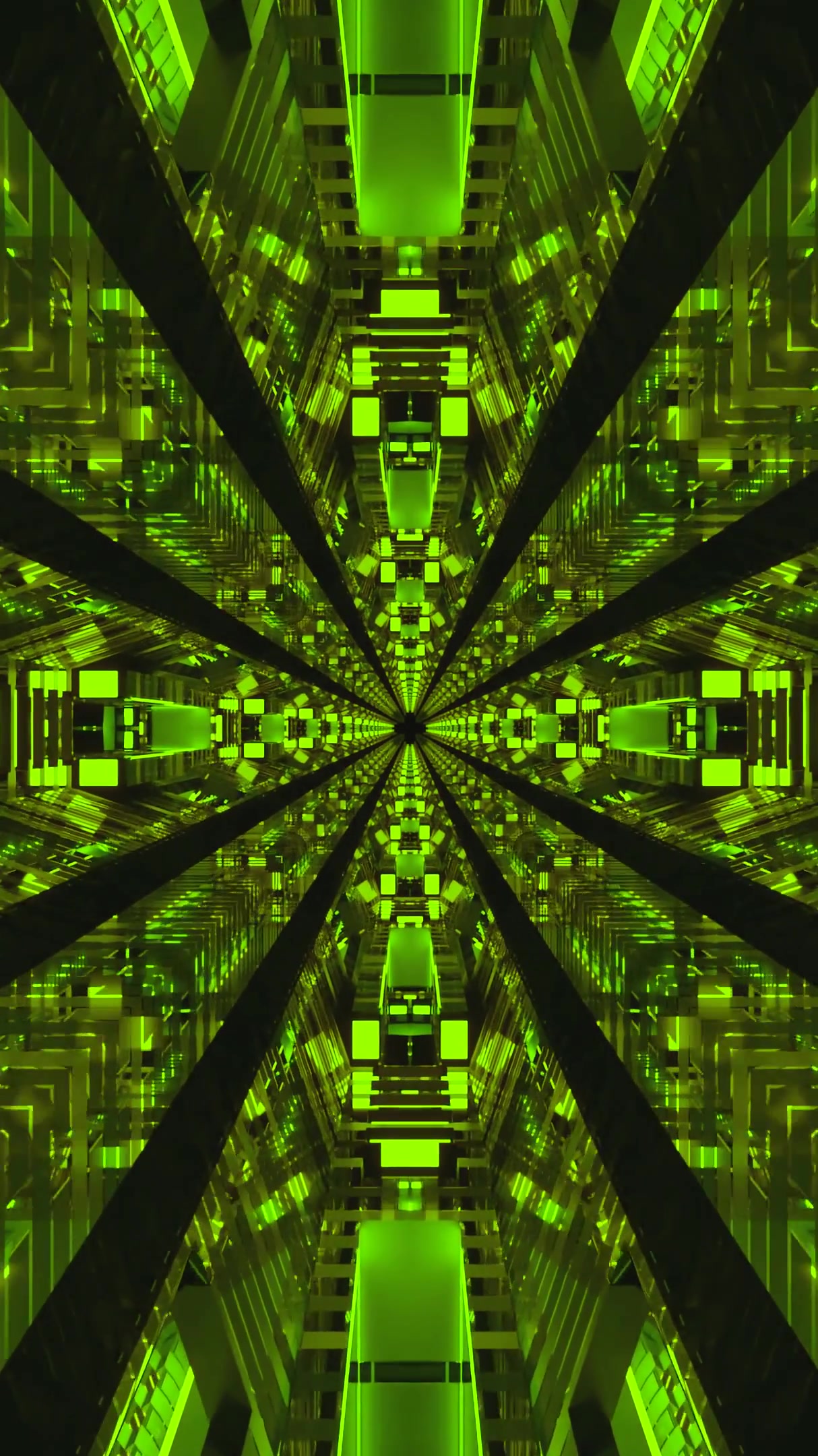 Dynamic green tunnel visual loop creates an immersive experience with seamless motion in a captivating digital space