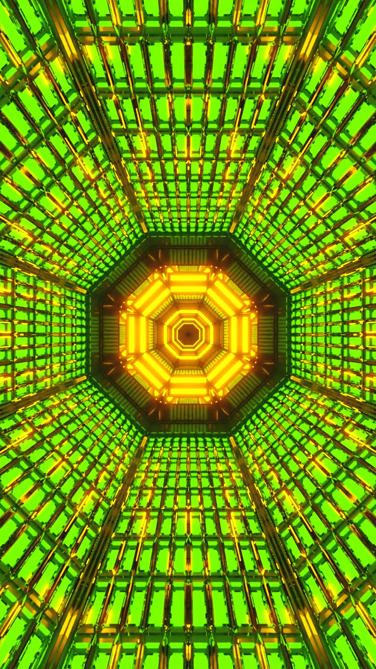 Vivid tunnel animation with glowing colors creates immersive visual experience