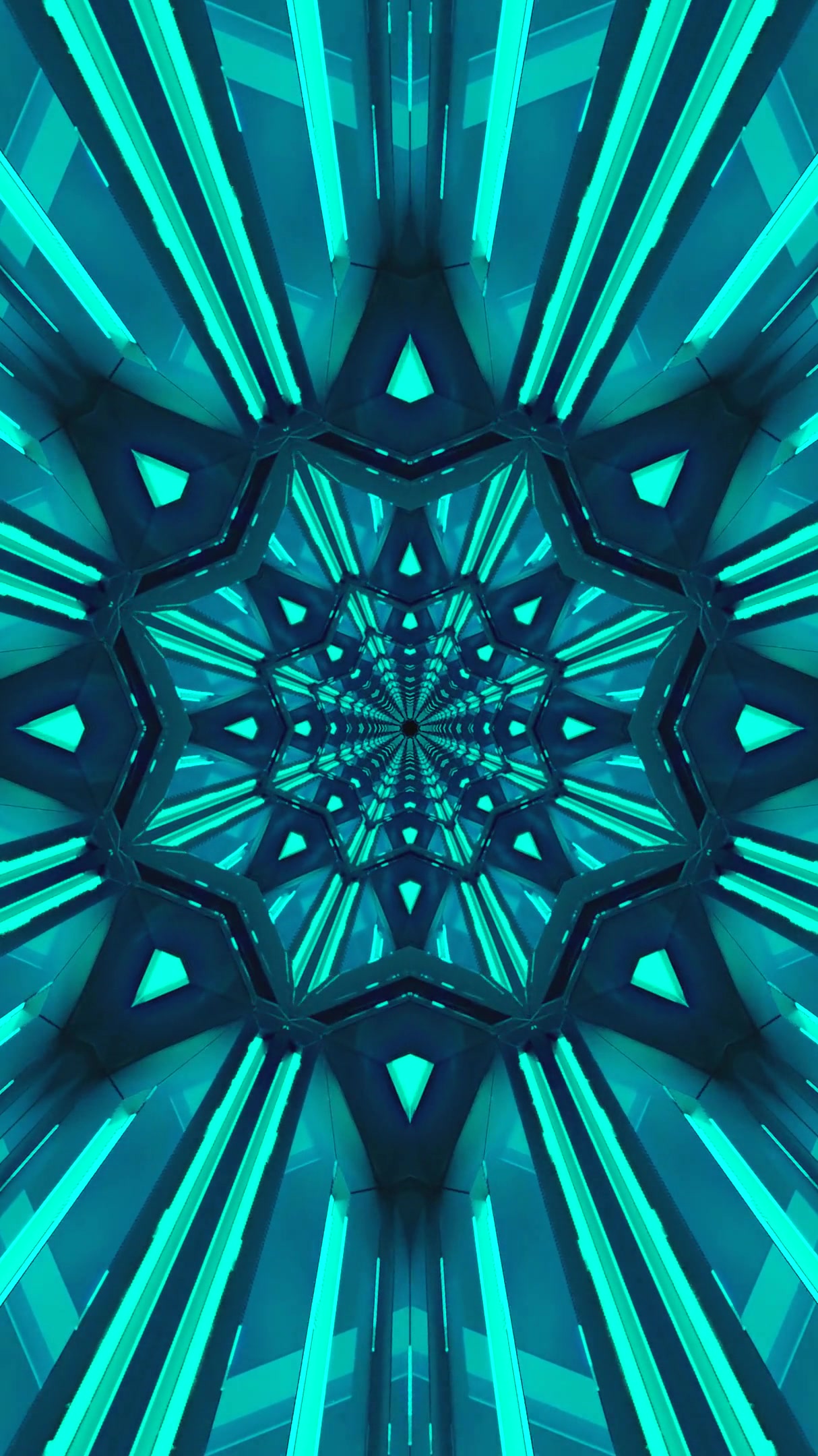 Seamless tunnel video loop with bright teal lights creating a mesmerizing visual experience